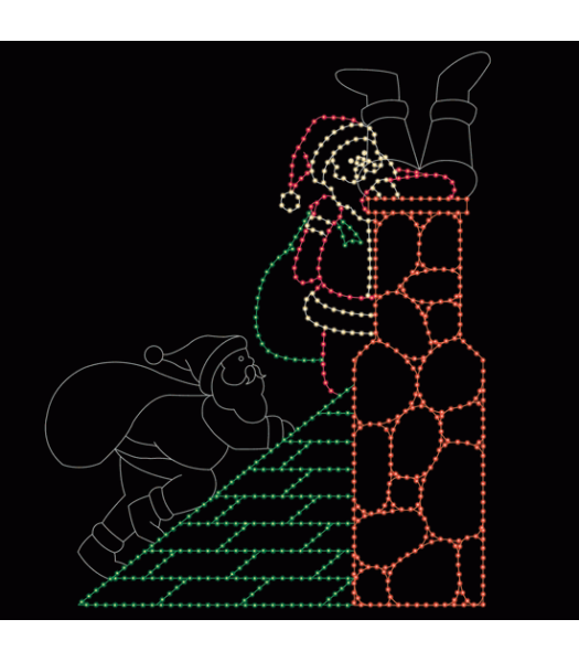 16' x 13' Animated Santa on Roof Sliding Down Chimney