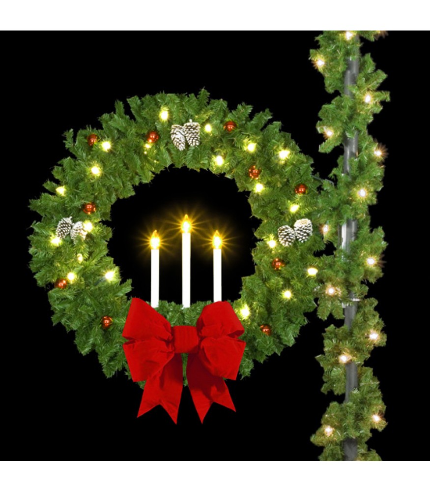 Deluxe Triple Candle Pole Mount Wreath All American Christmas Co