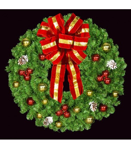 Mountain Pine Wreath with Red & Gold Balls - Mini LED Lights