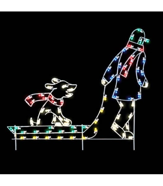 4' Boy Pulling Sled with Dog